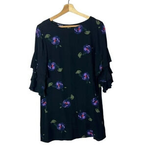 Sanctuary Black Floral Ruffle Sleeve Shift Dress XS